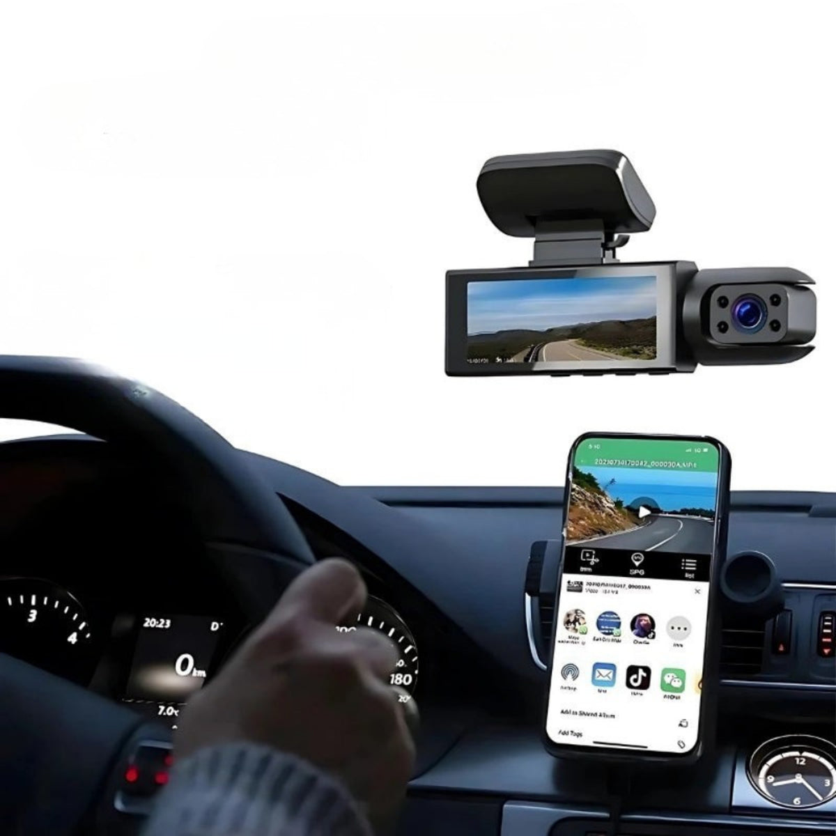Dual Lens Dash Camera Car Cam Front And Interior Recording With Display Screen - Image 3