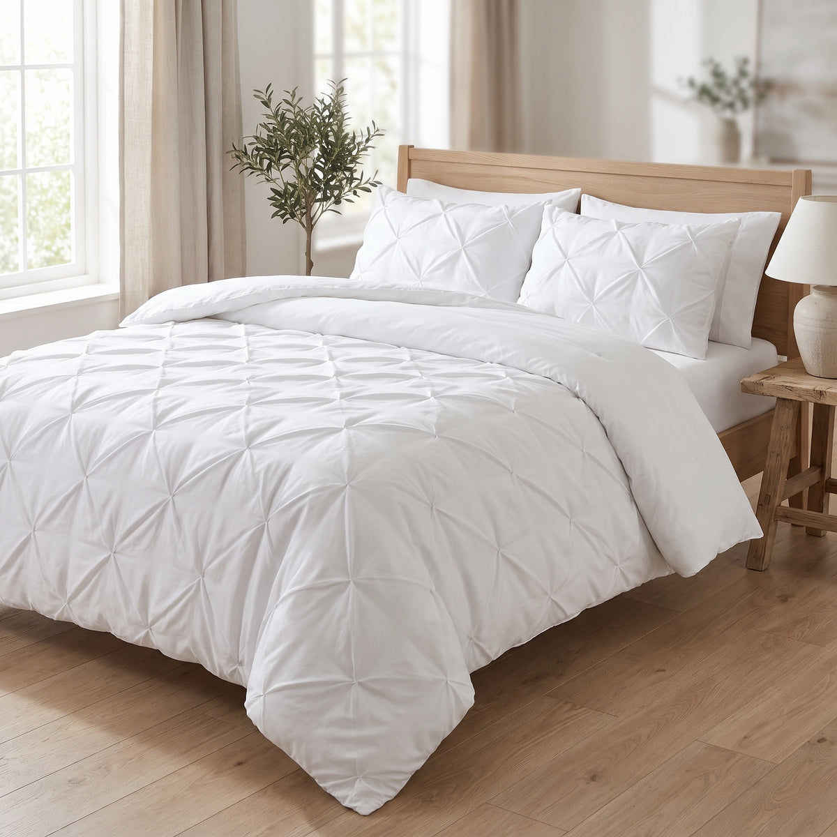 Duvet Cover Set Quilted Pintuck Solid Textured Bedding - Image 2