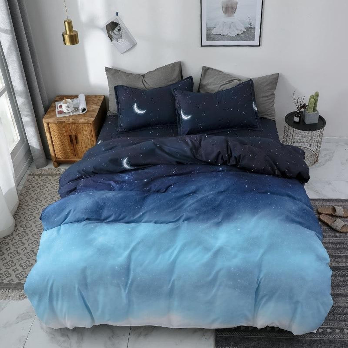 Duvet Cover Set Reversible Gradient Star Pattern Microfiber - Image 2