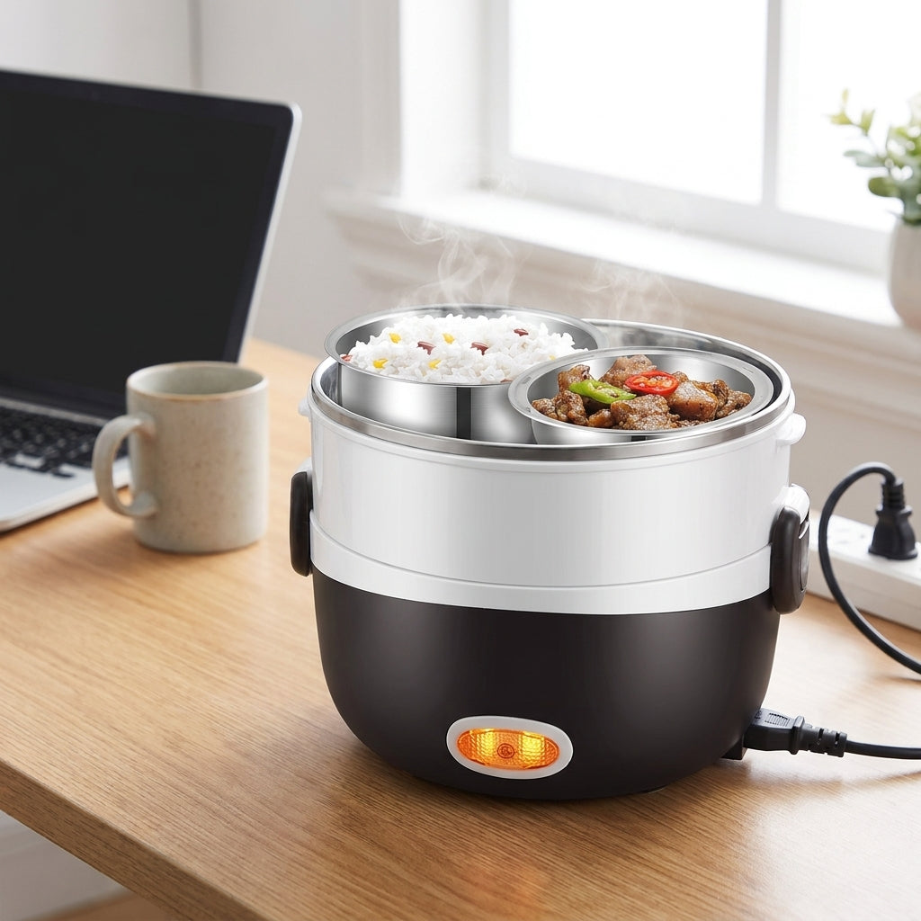 Lunch Box Electric Food Warmer Portable Electric Cooker Black White - hero