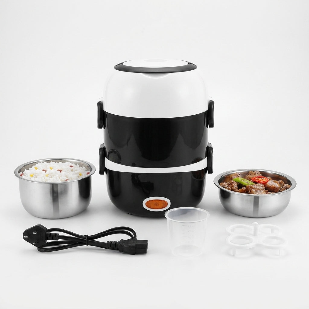 Lunch Box Electric Food Warmer Portable Electric Cooker Black White - studio