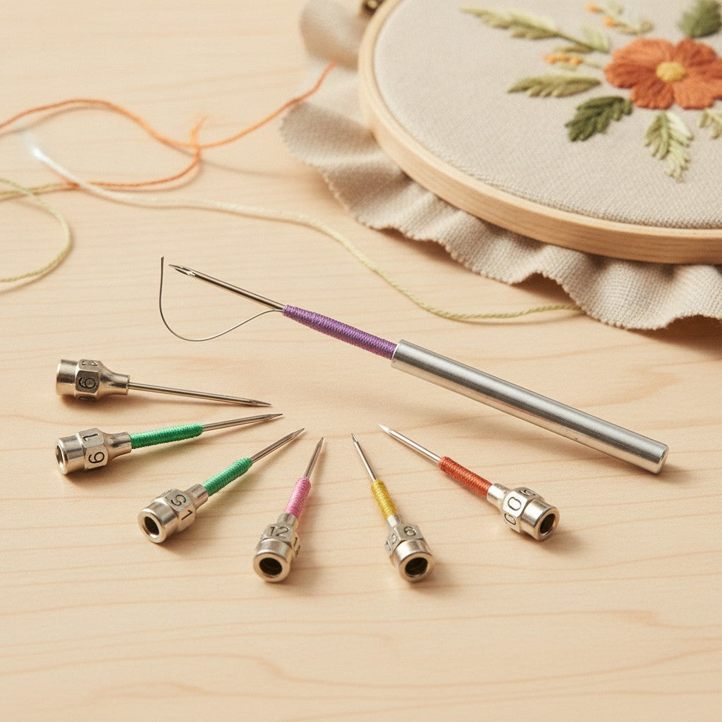 punch needle embroidery set in use, lifestyle scene