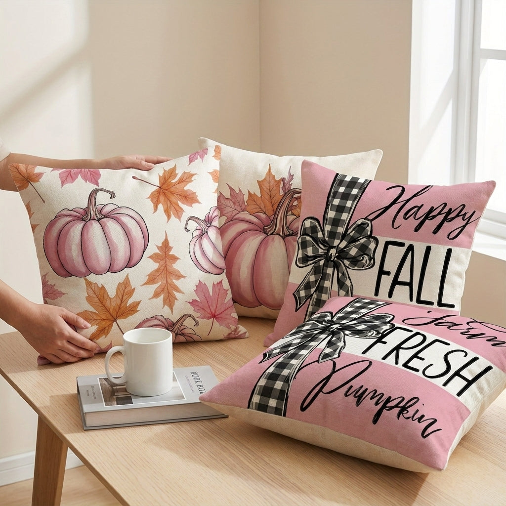 Fall Decor Decor Pillow Covers Sofa Cushion Covers Pink Pumpkin Linen - scale