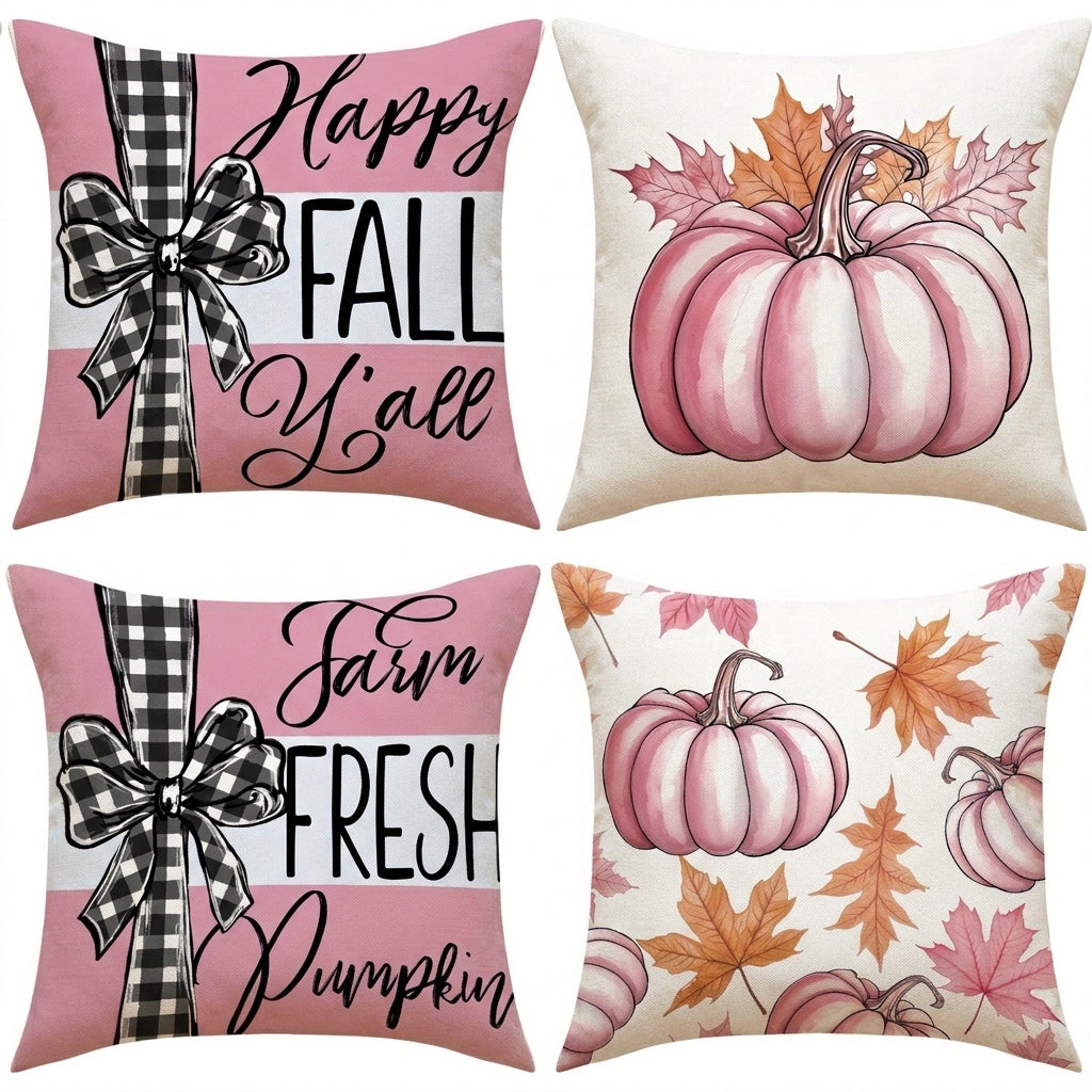 Fall Decor Decor Pillow Covers Sofa Cushion Covers Pink Pumpkin Linen - studio
