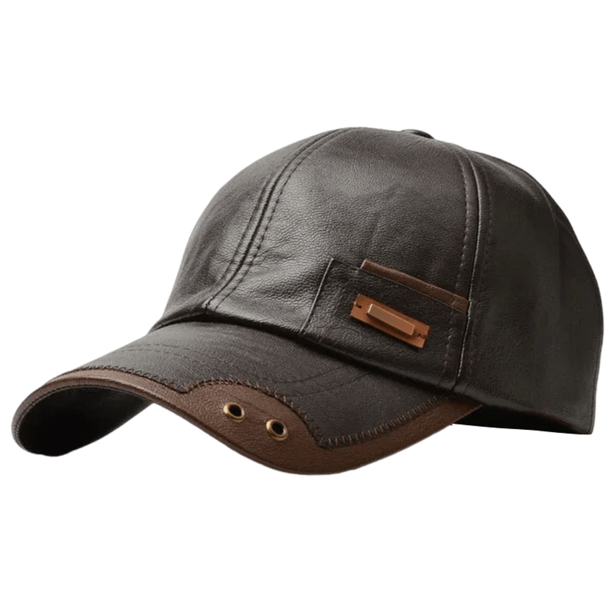 Faux Leather Baseball Cap With Decorative Accents And Metal Eyelets - Image 2