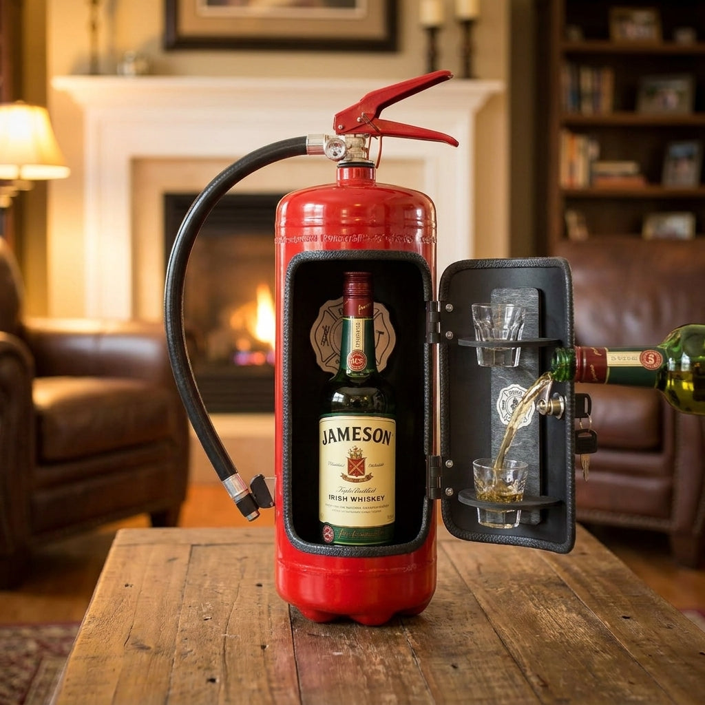 Fire Extinguisher Mini Bar Hidden Bar Novelty Design Red Black Accents - Image 1