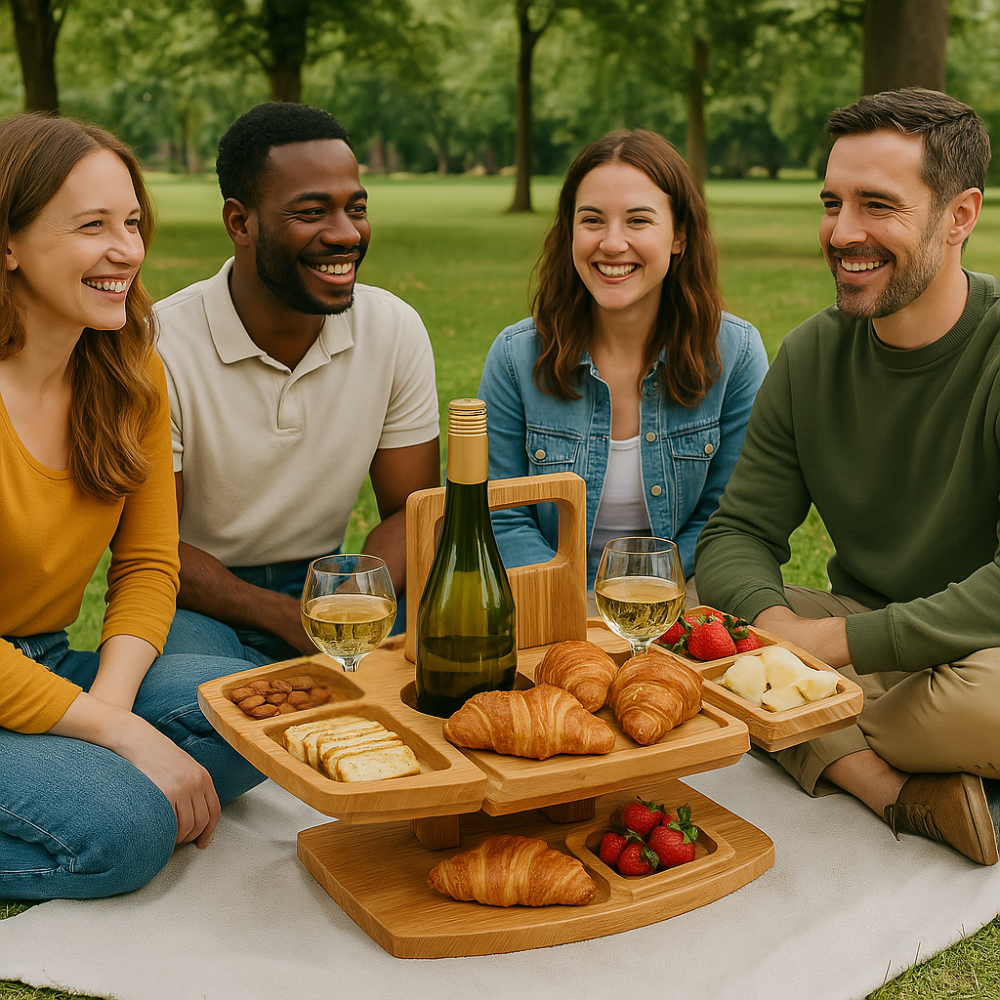 Foldable Picnic Table Outdoor Wooden Wine Bottle Holder Collapsible - Image 3