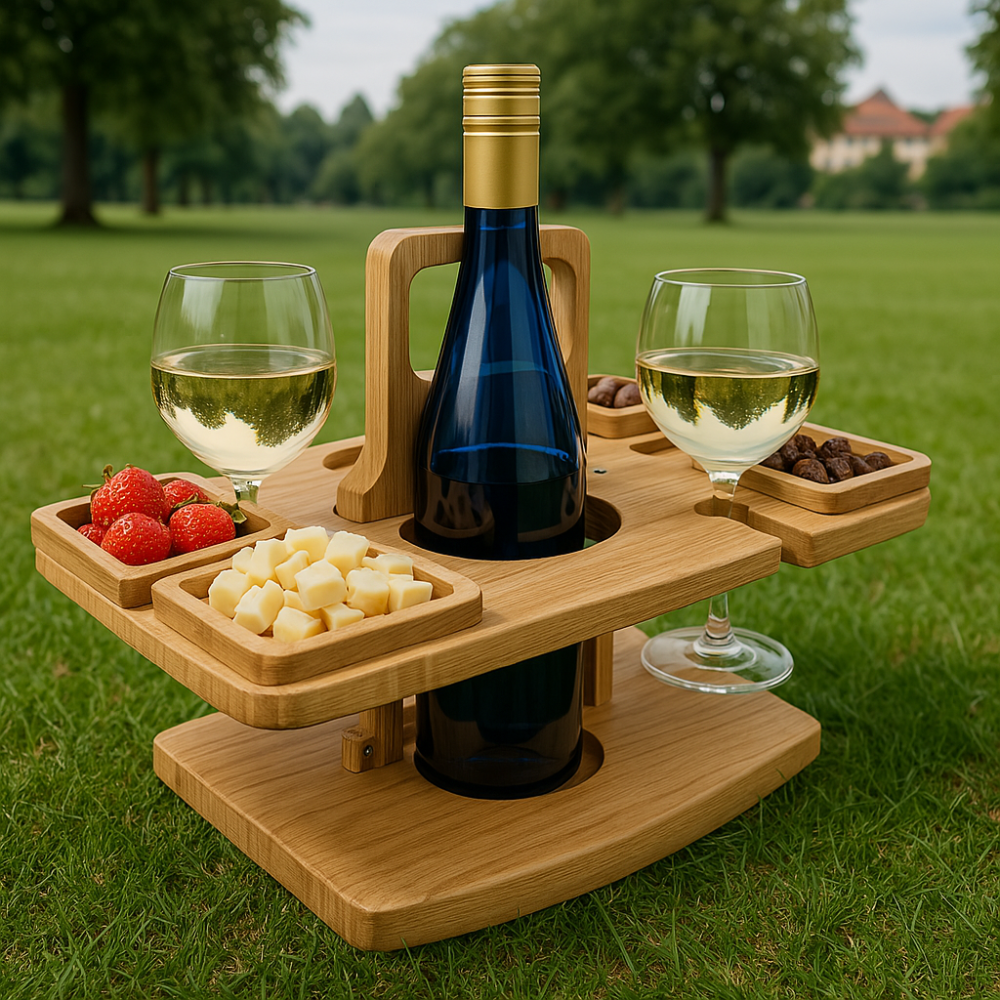Foldable Picnic Table Outdoor Wooden Wine Bottle Holder Collapsible - Image 5
