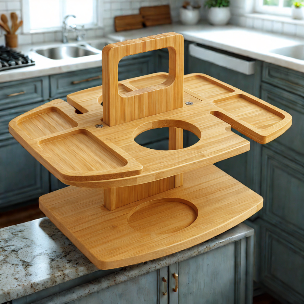 Foldable Picnic Table Outdoor Wooden Wine Bottle Holder Collapsible - Image 6