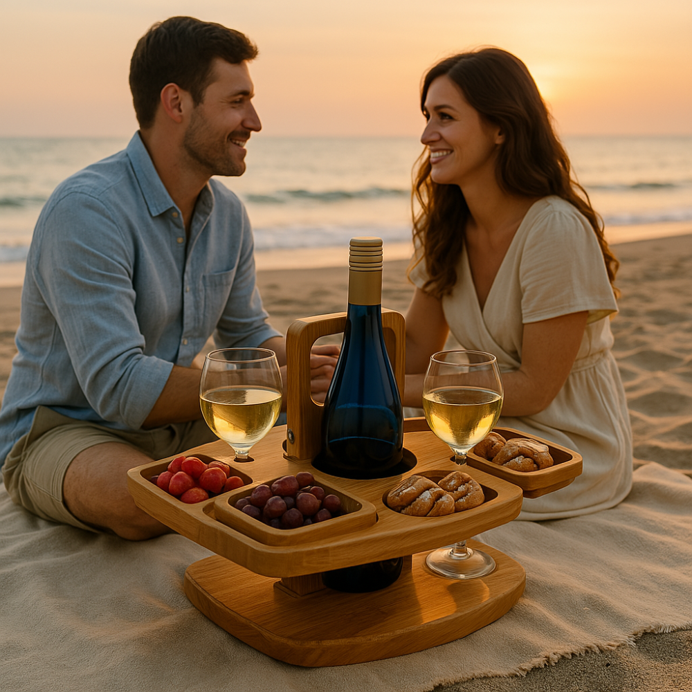 Foldable Picnic Table Outdoor Wooden Wine Bottle Holder Collapsible - Image 9