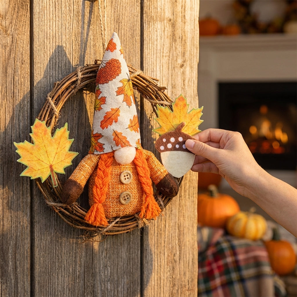 Thanksgiving Decorations Fall Gnome Wreath Autumn Twig Decor - in-use