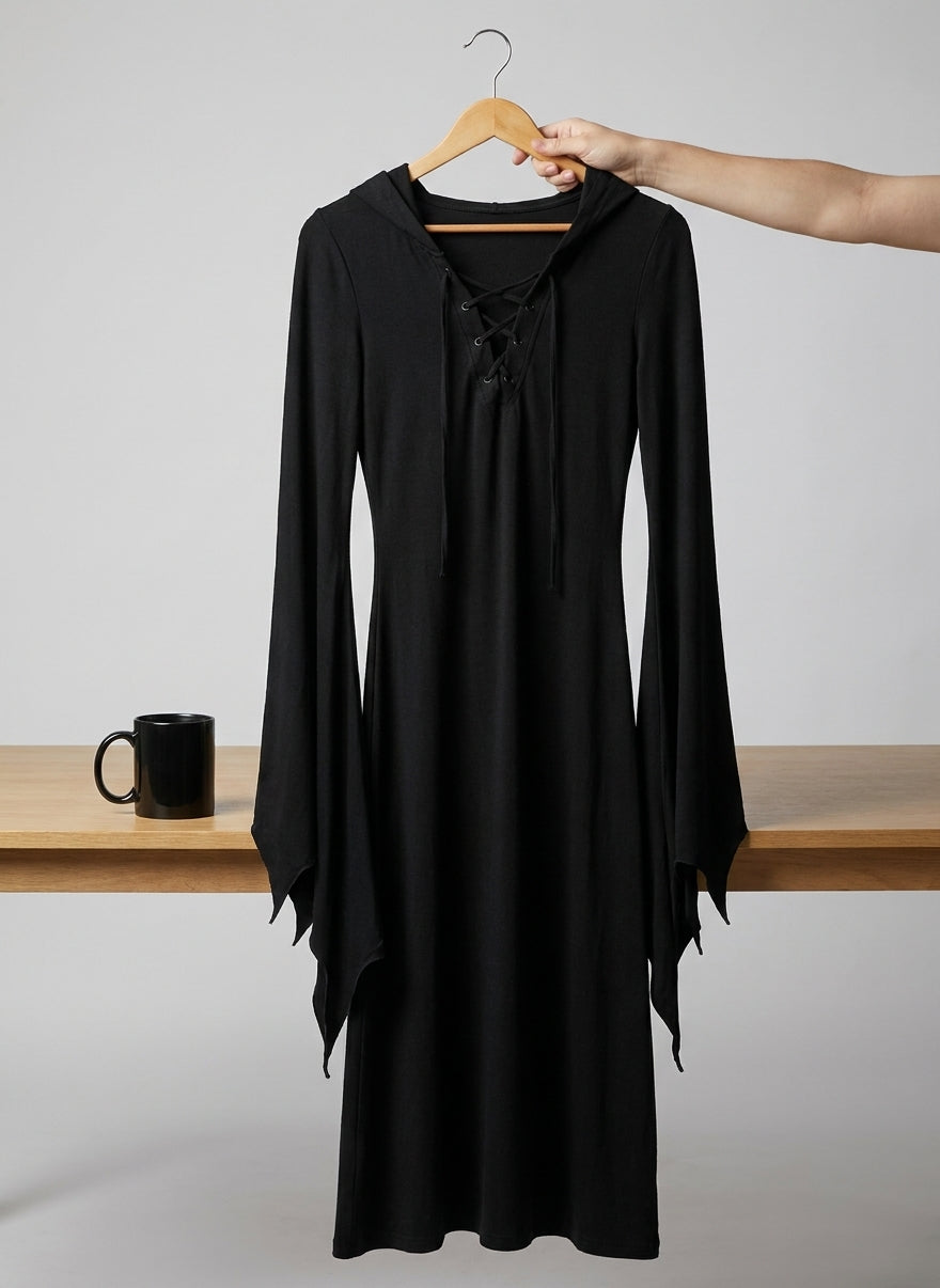 Halloween Costume Gothic Party Dress Women Mini Bell Sleeve - scale