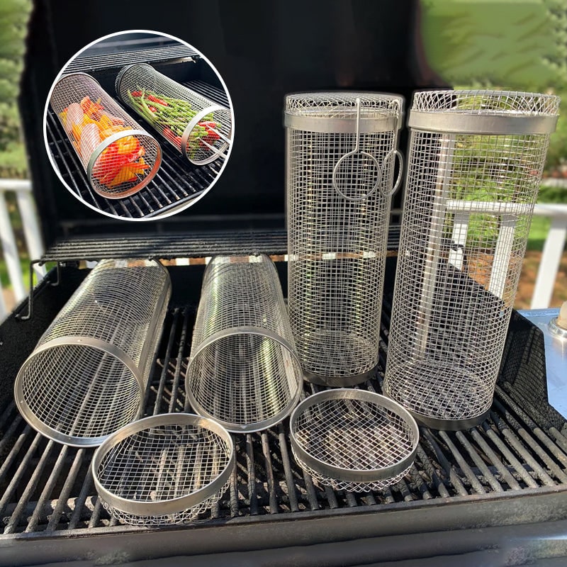 Grill Basket for Vegetables Stainless Steel Grilling Mesh Cylinder - Image 4