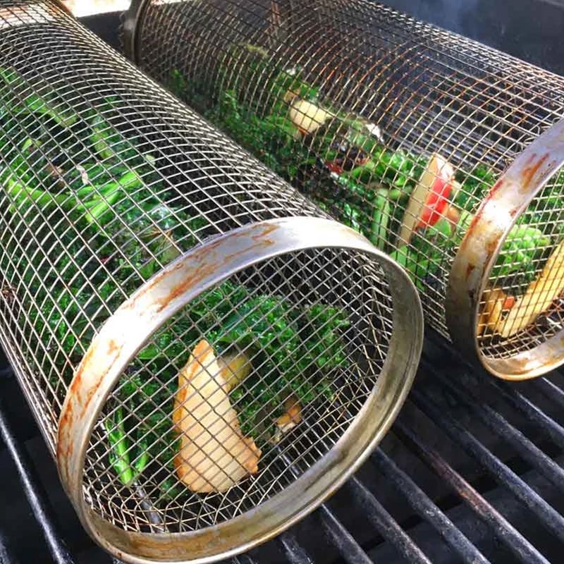 Grill Basket for Vegetables Stainless Steel Grilling Mesh Cylinder - Image 7