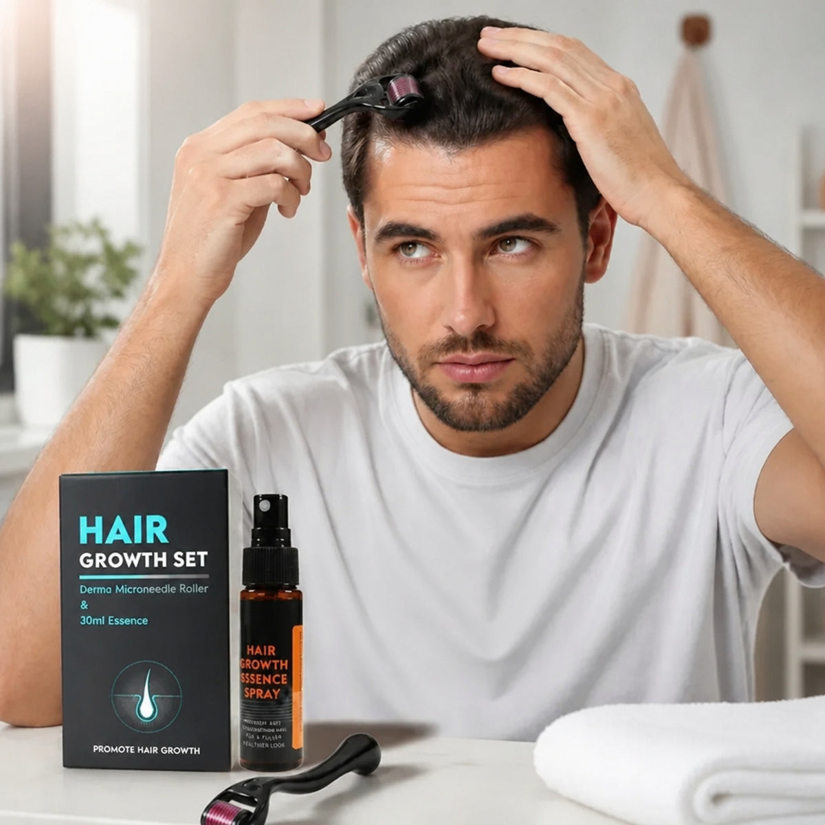 Hair Growth Set With Derma Microneedle Roller And 30ml Natural Essence Oil - Image 2
