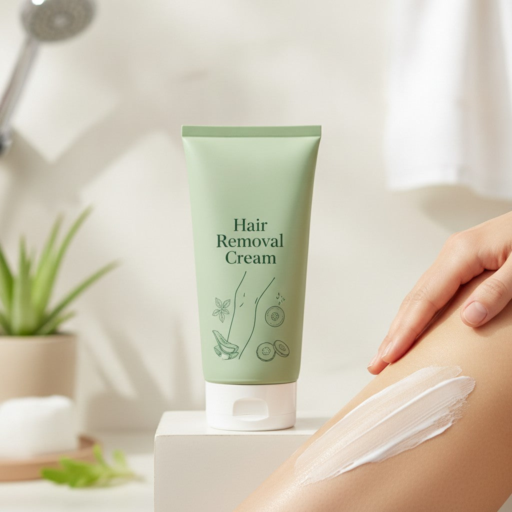 hair removal cream in use, lifestyle scene