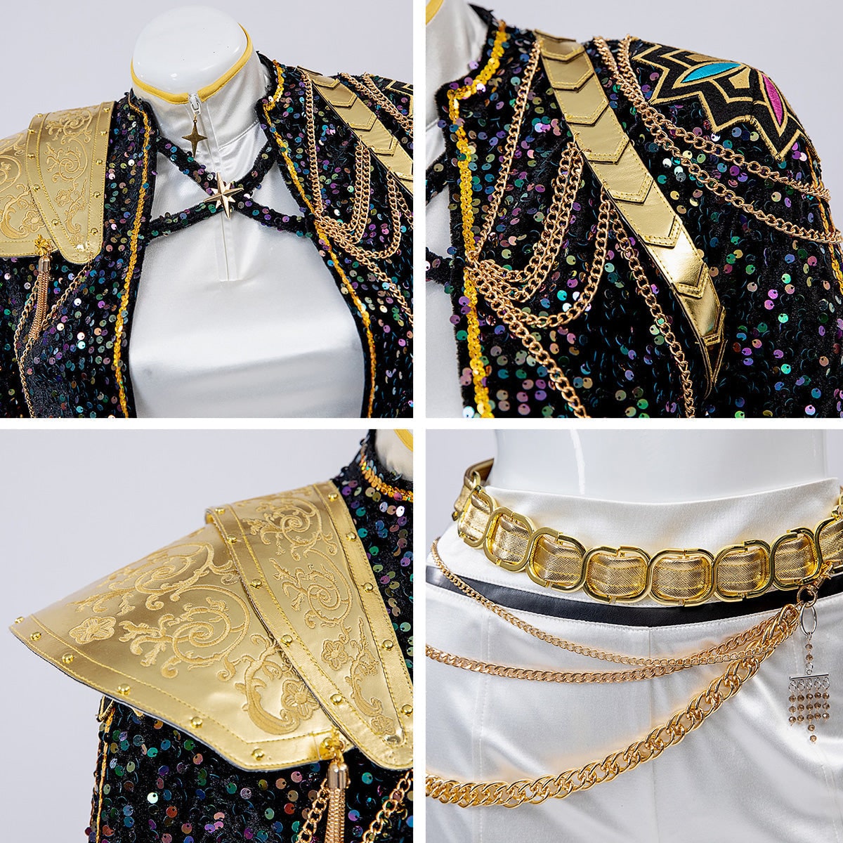Halloween Costume Sequin Stage Outfit Black Gold - Image 16