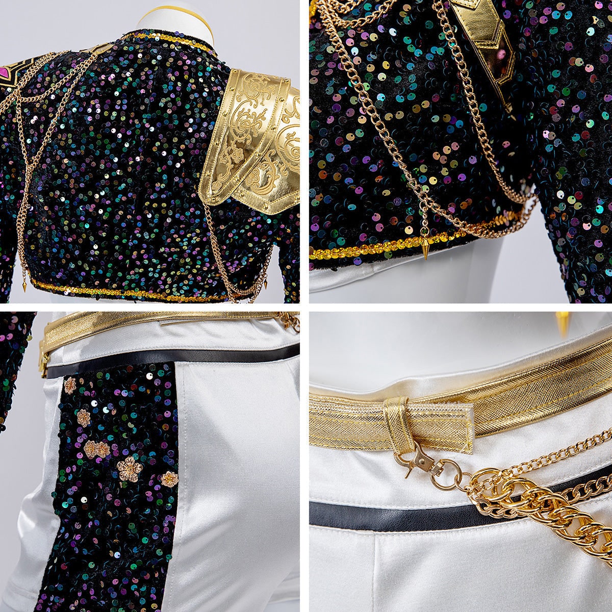 Halloween Costume Sequin Stage Outfit Black Gold - Image 17