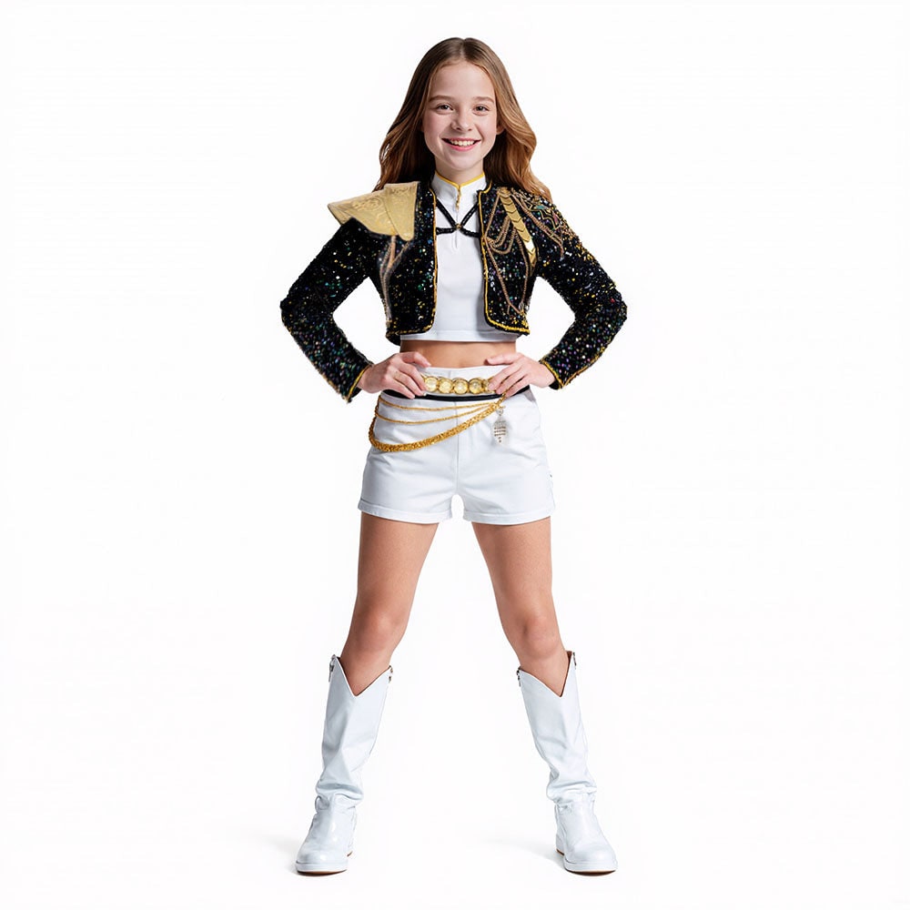 Halloween Costume Sequin Stage Outfit Black Gold - Image 2