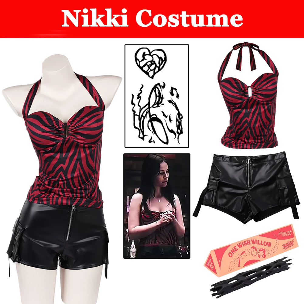 Halloween Costume With Zebra-Print Halter And Faux Leather Shorts - Image 1