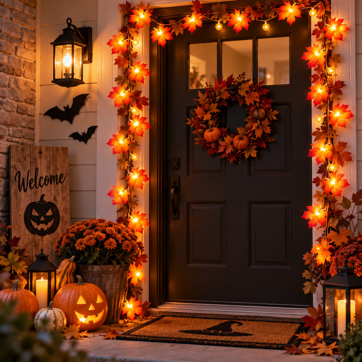Halloween LED Leaf Light String With Artificial Maple Leaves - Image 1