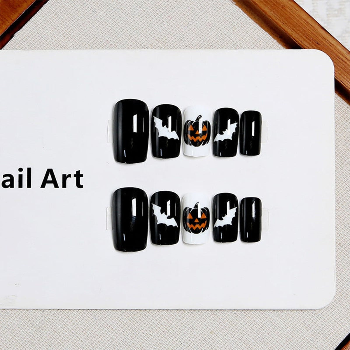 Halloween Press On Nails With Spooky Bat & Pumpkin Art Designs - Image 2
