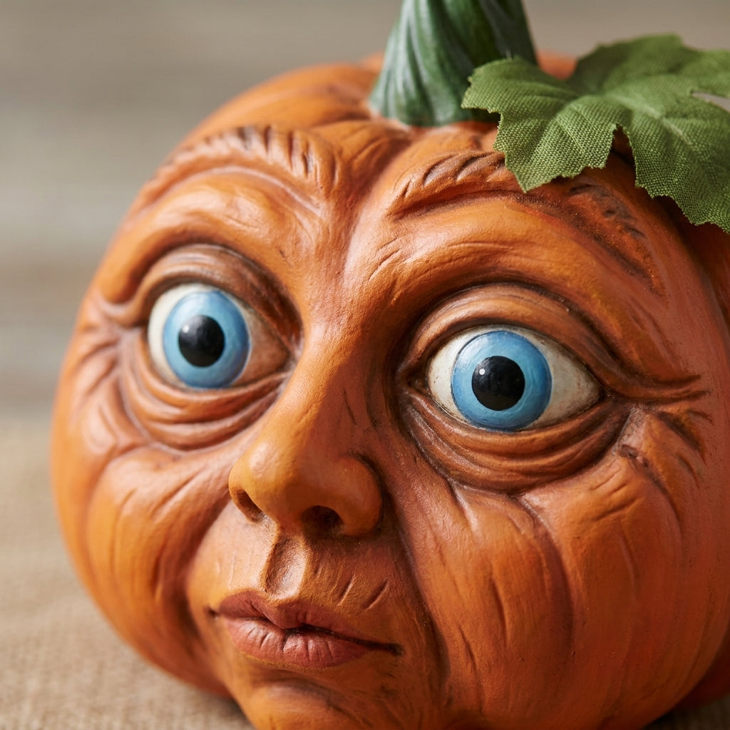 Pumpkin Decorations Halloween Decor Sculpted Figurine Orange Brown - detail