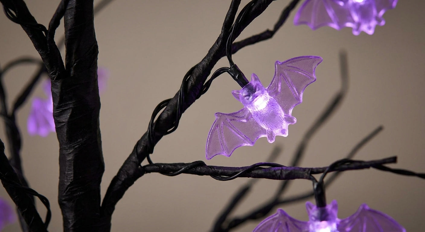 Halloween Vine String Lights LED Black Twigs Bat Decorations - detail