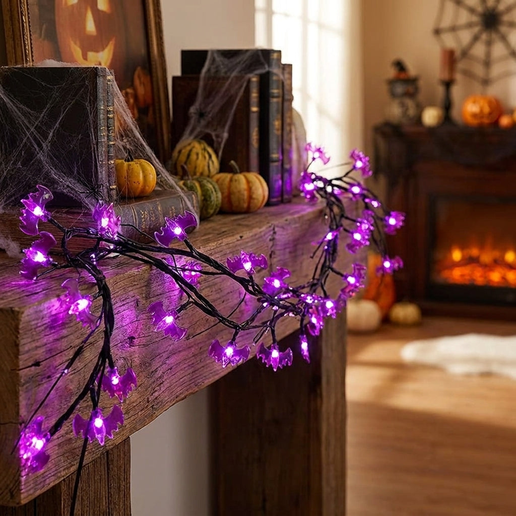 Halloween Vine String Lights LED Black Twigs Bat Decorations - hero