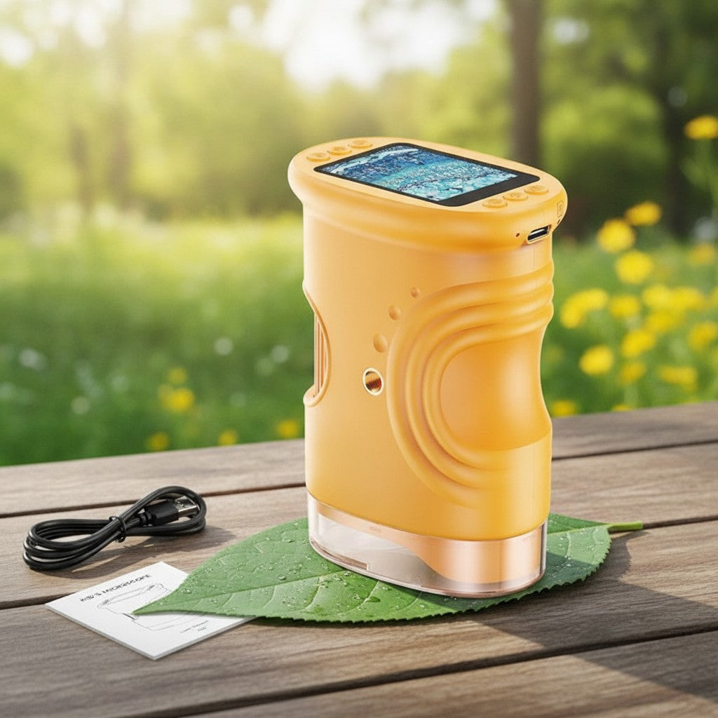 handheld digital microscope in use, lifestyle scene