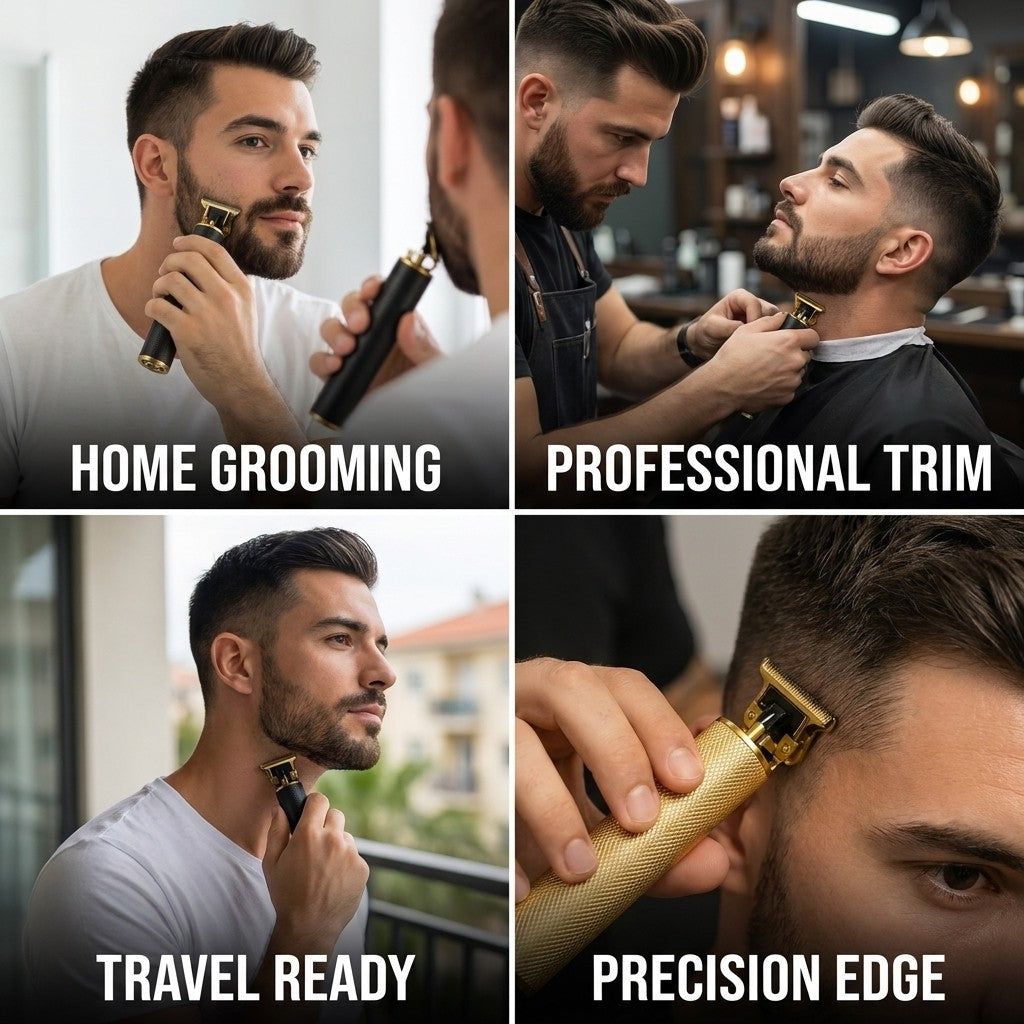 cordless hair trimmer shown in multiple settings