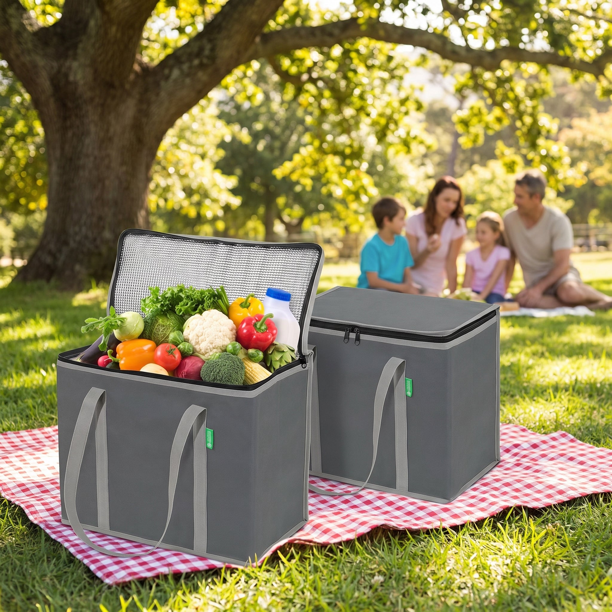 Shopping Bag Cooler Insulated Set Gray Foldable Food - hero