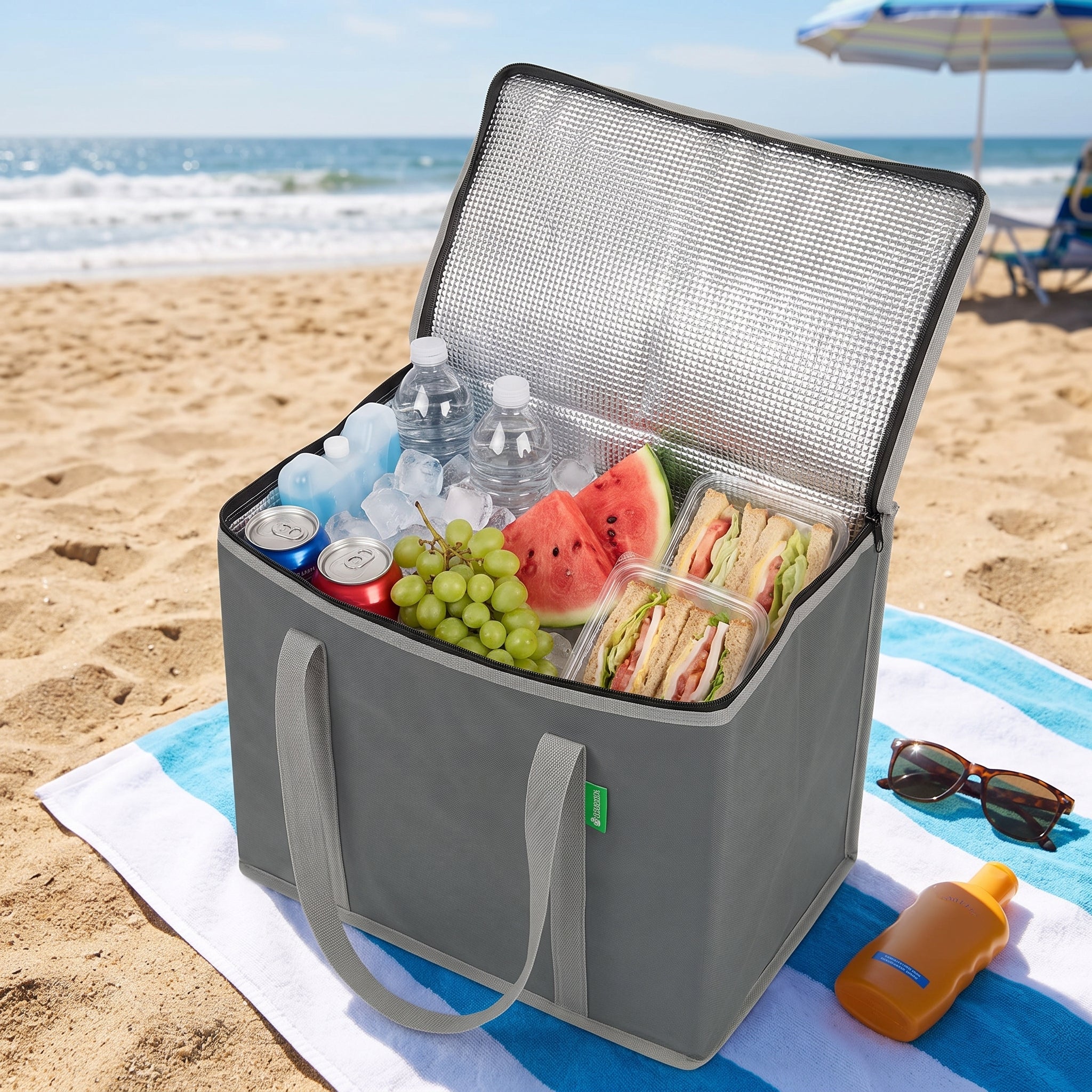 Lunch Bag Insulated Cooler Set Two Gray Foldable - in-use