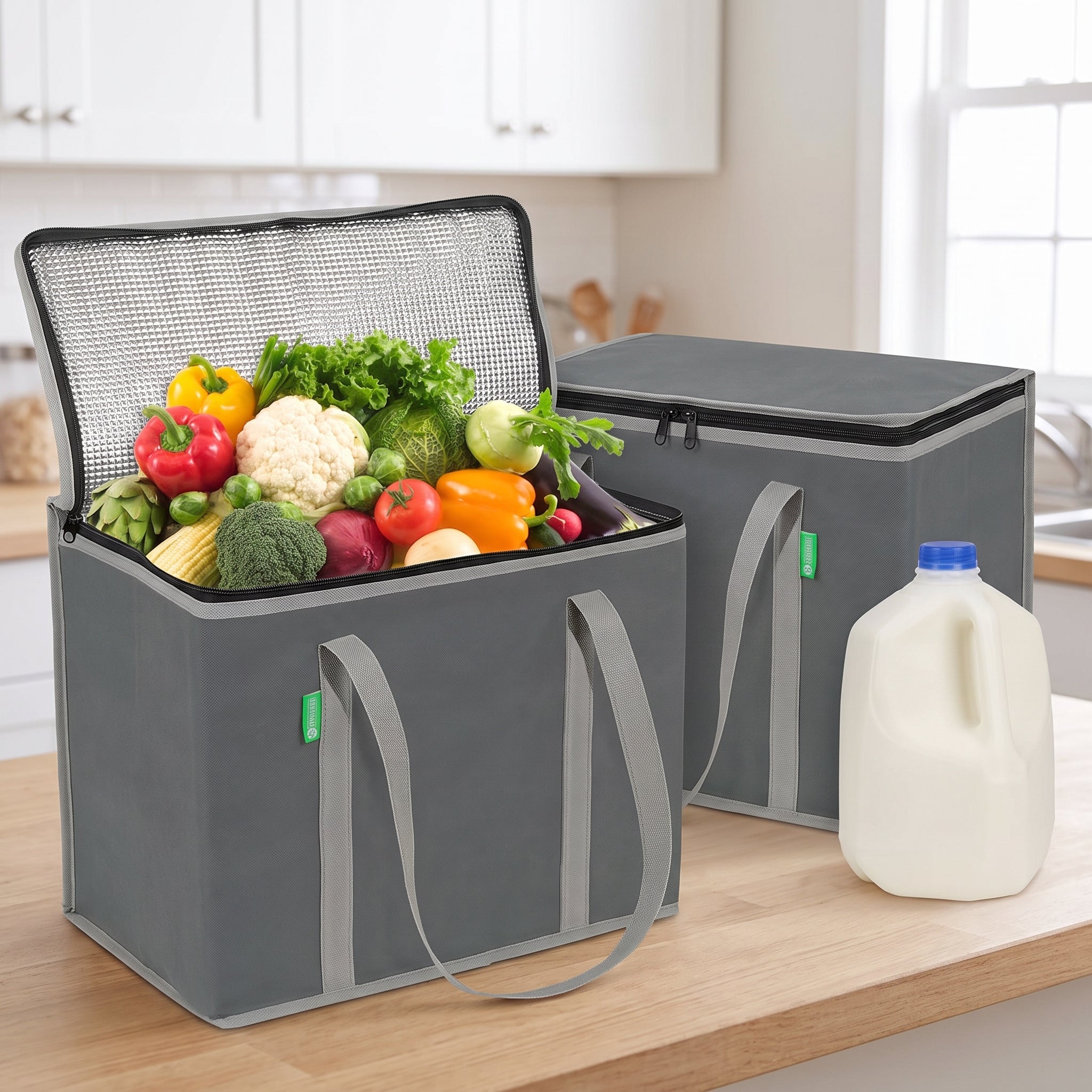 Lunch Bag Insulated Cooler Set Two Gray Foldable - scale
