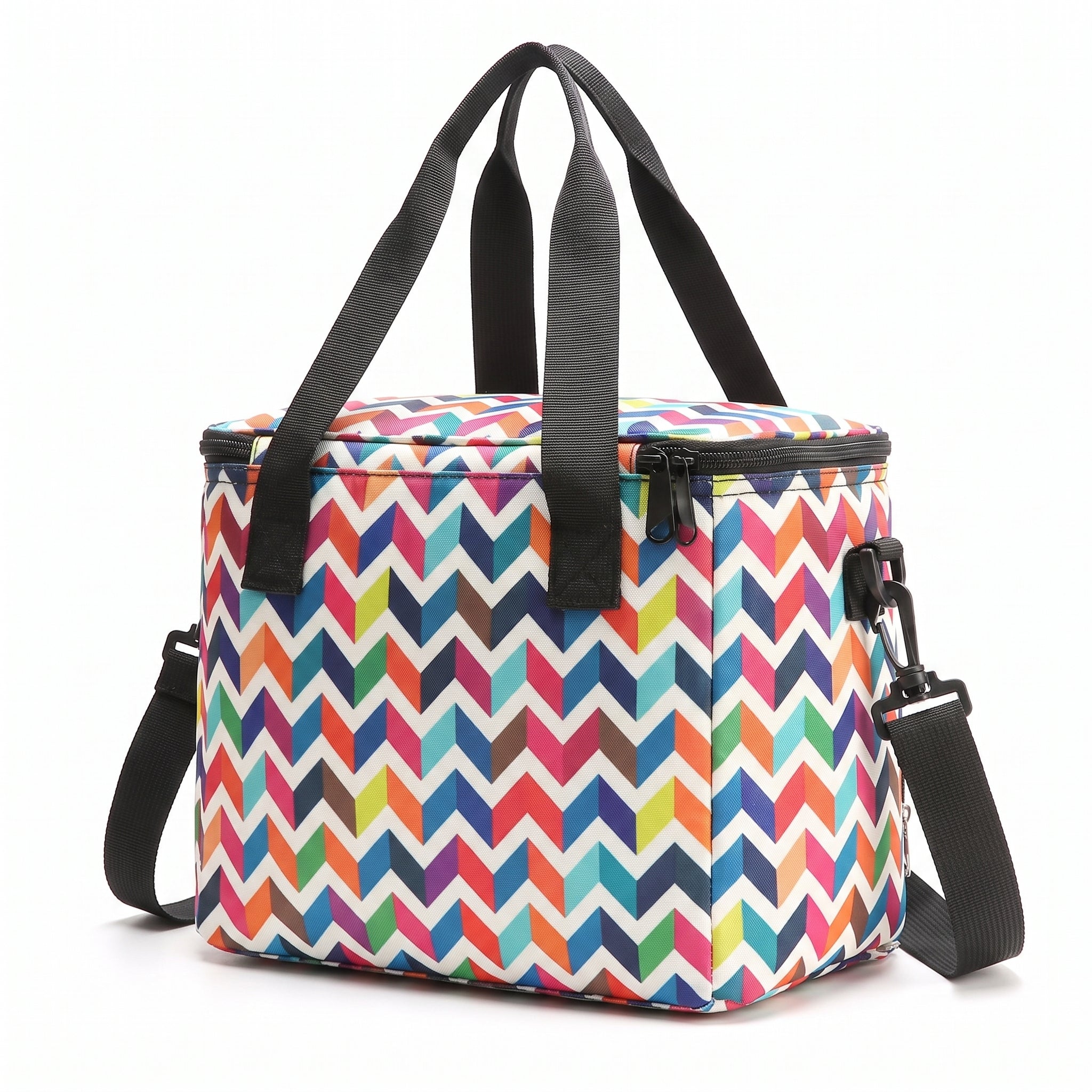 Lunch Bag Insulated Portable Cooler Strap Multi-Patterned - angle