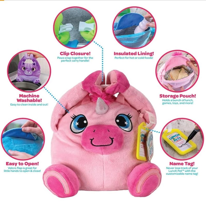Insulated Lunch Bag Childrens Plush Animal Machine Washable - Image 3