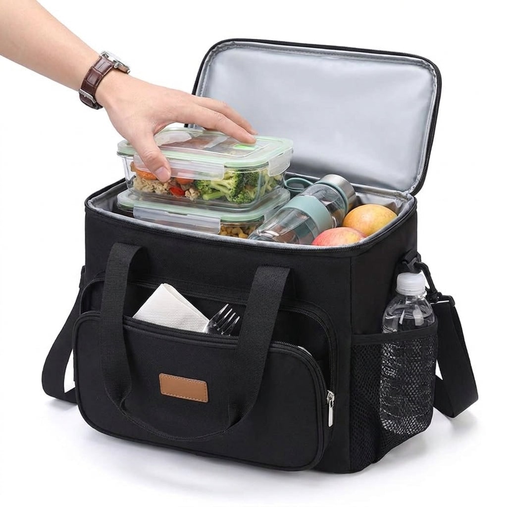 Insulated Lunch Bag Cooler Bag Soft Sided Storage Bag Strap - Image 1