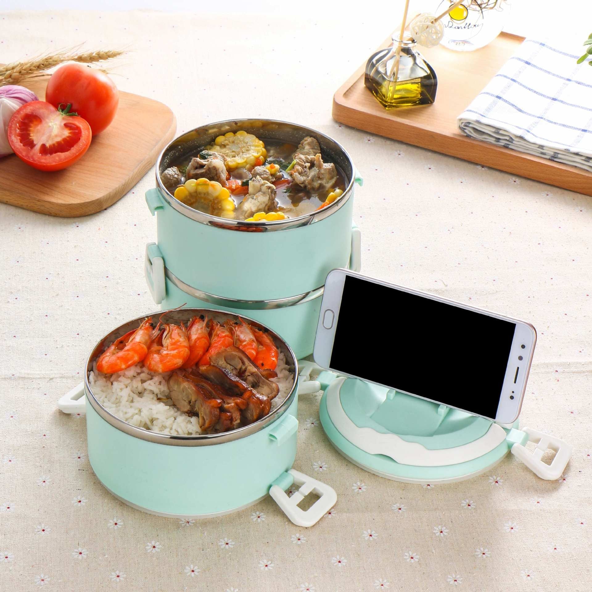 Insulated Lunch Box Bento Food Storage Container Multi-Tiered - Image 2