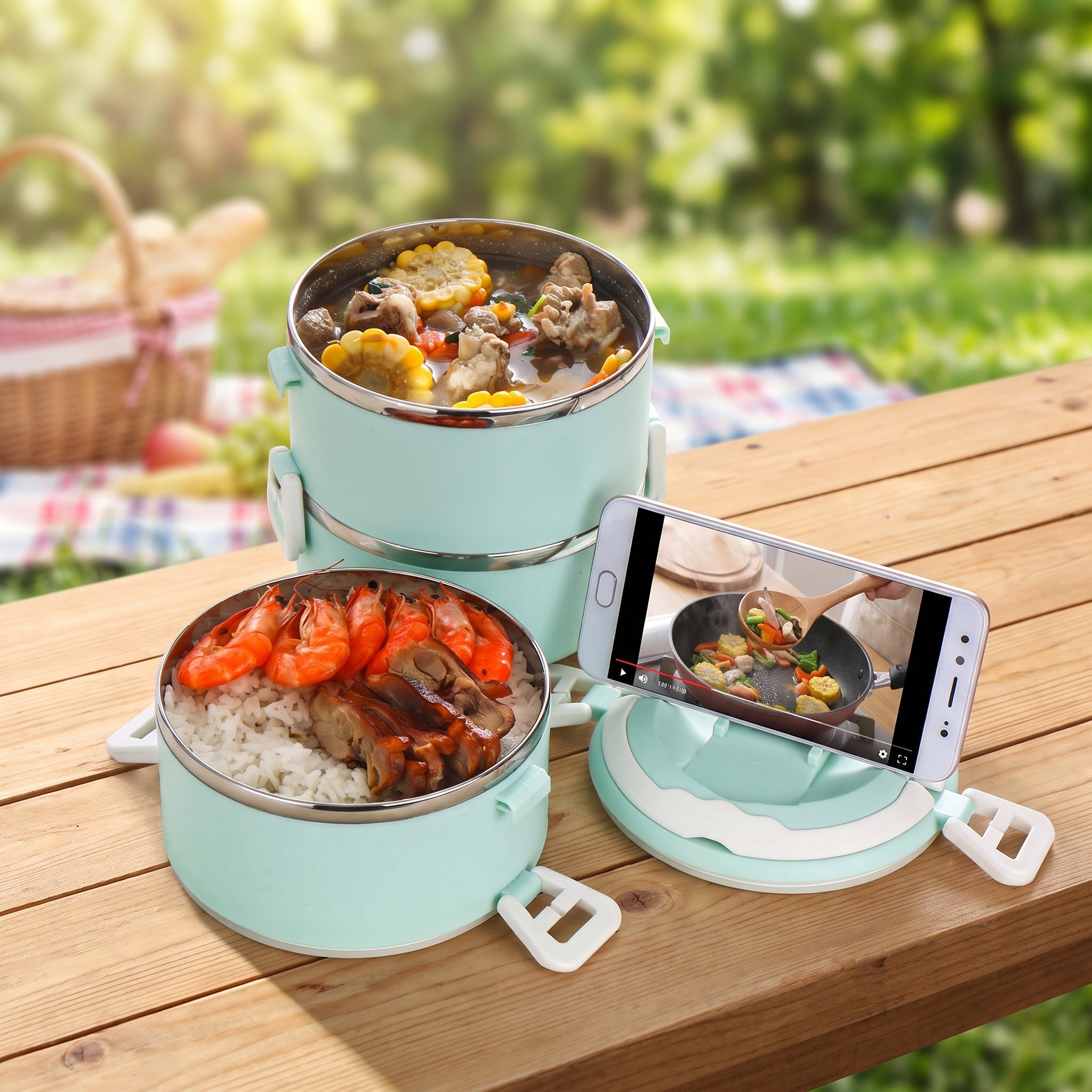 Insulated Lunch Box Bento Food Storage Container Multi-Tiered - hero