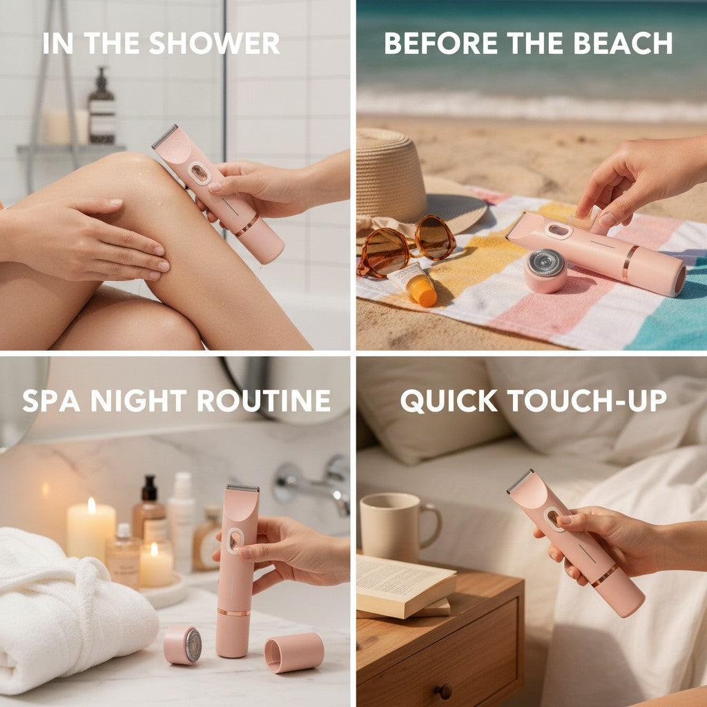 bikini body trimmer shown in multiple settings