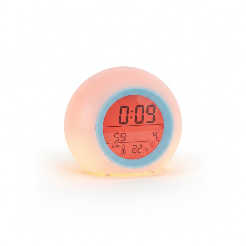 kids alarm clock product photo on white background