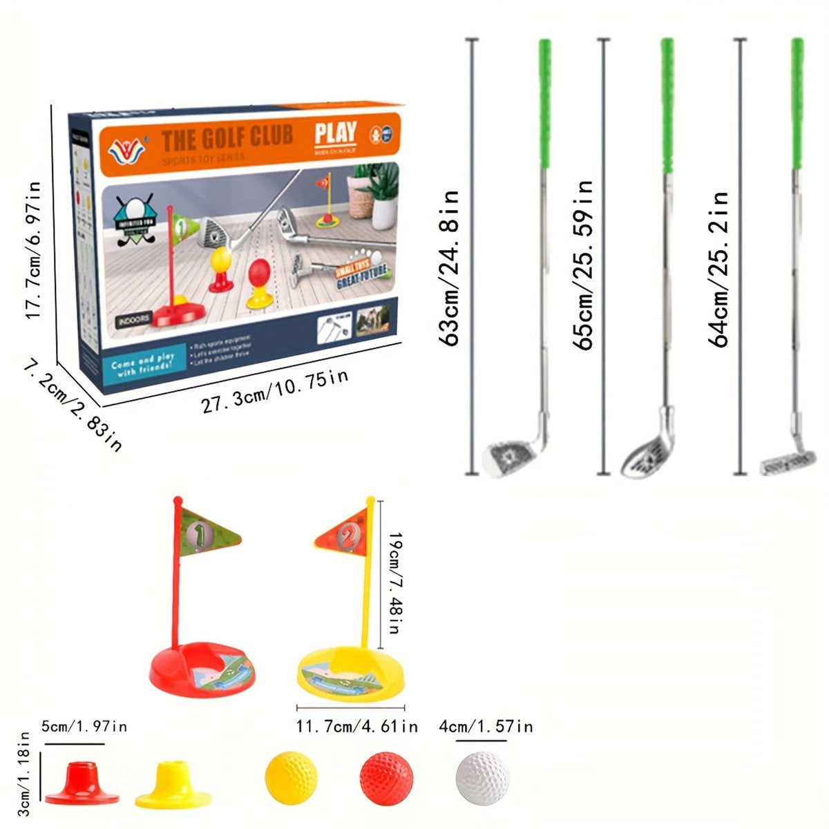 Kids Golf Clubs Toy Set With 3 3 Balls 2 Target Flags And 2 Tees For Childrens - Image 2
