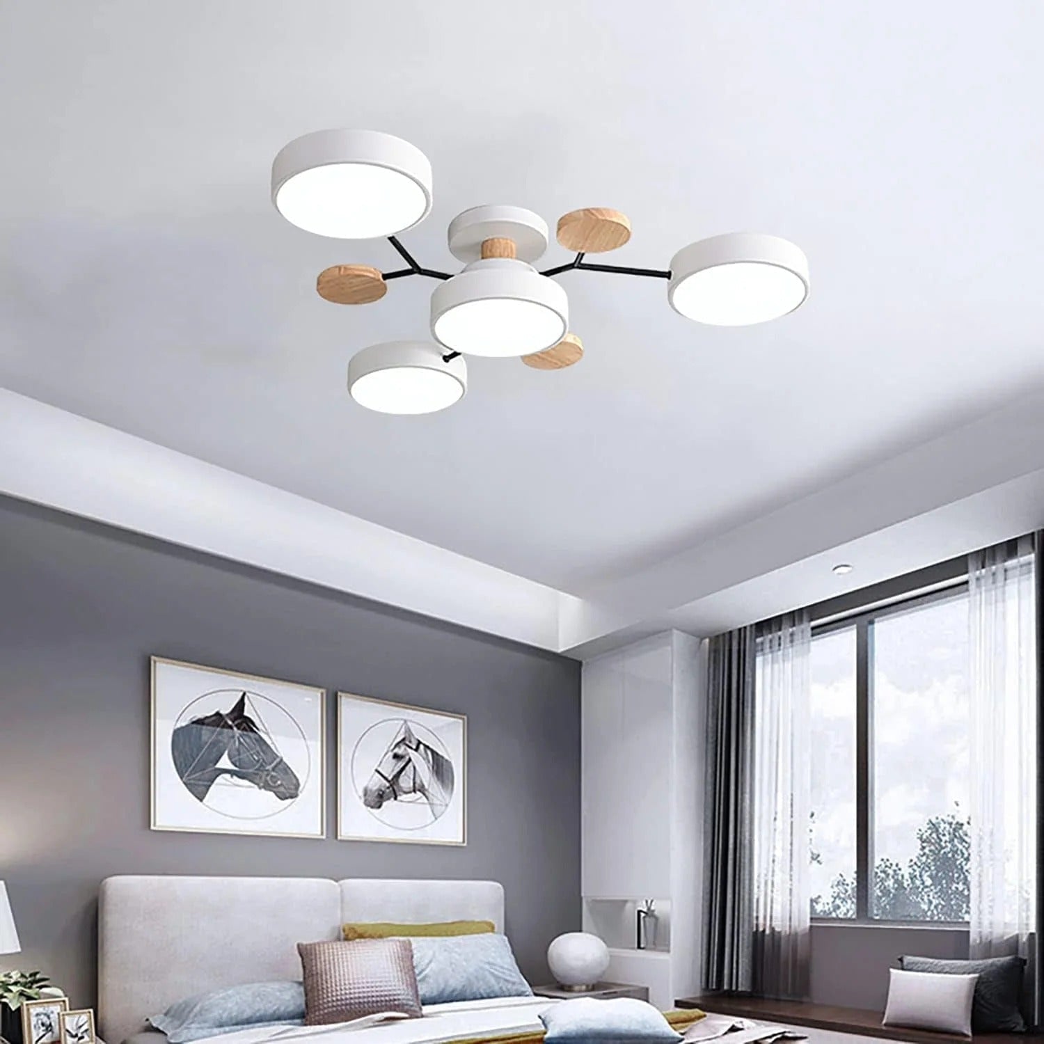 LED Ceiling Light Semi-Flush Ceiling Light Light Modern Multi-Arm Wood - Image 15