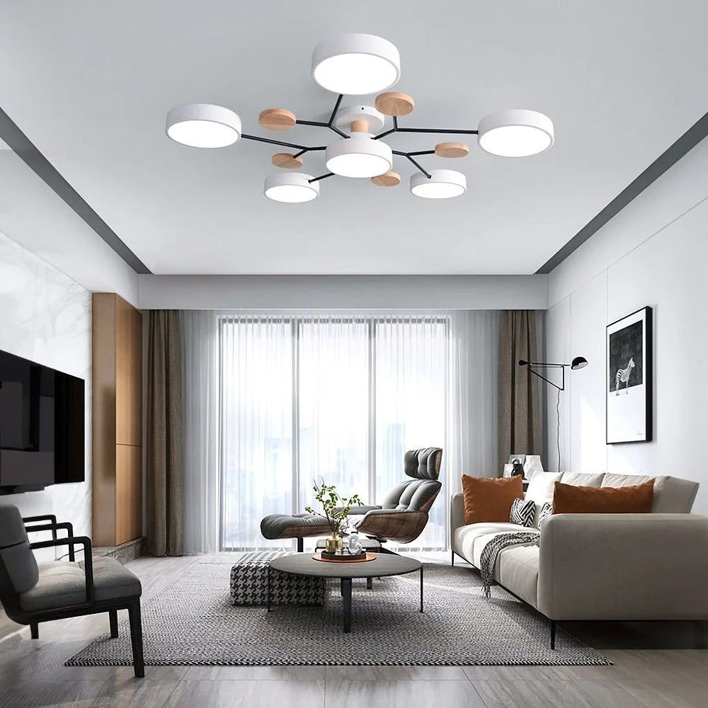 LED Ceiling Light Semi-Flush Ceiling Light Light Modern Multi-Arm Wood - Image 17