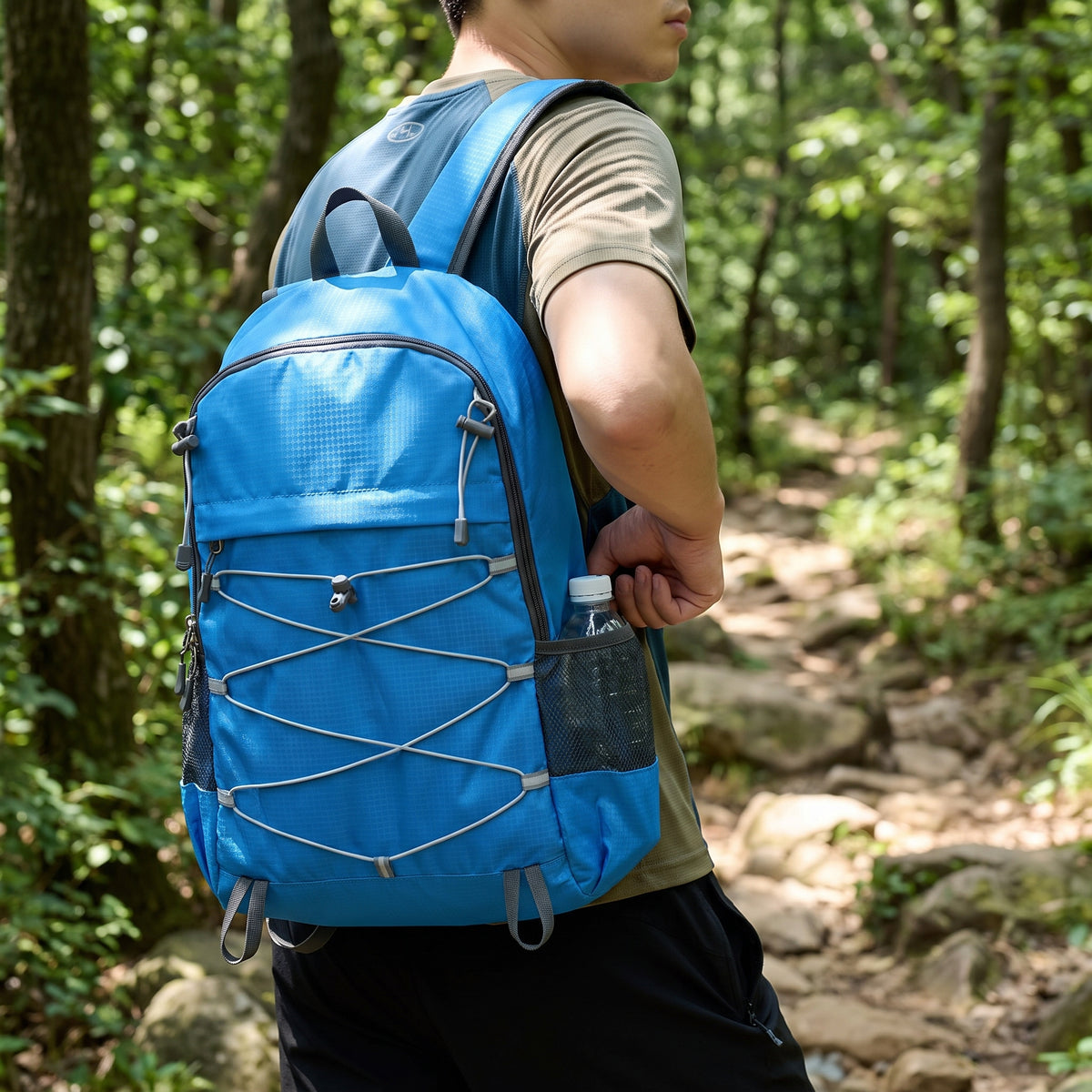 Lightweight Backpack with Adjustable Compact Travel and Compression Straps - in-use