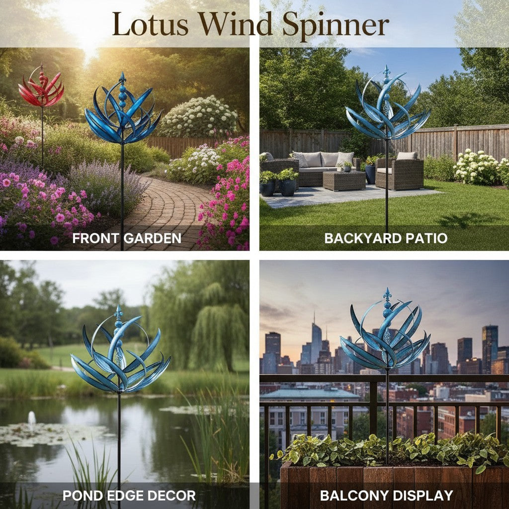 Lotus Wind Spinner, Rust-Resistant Metal Garden Windmill, Kinetic Yard Art Stake for Lawn and Patio benefits