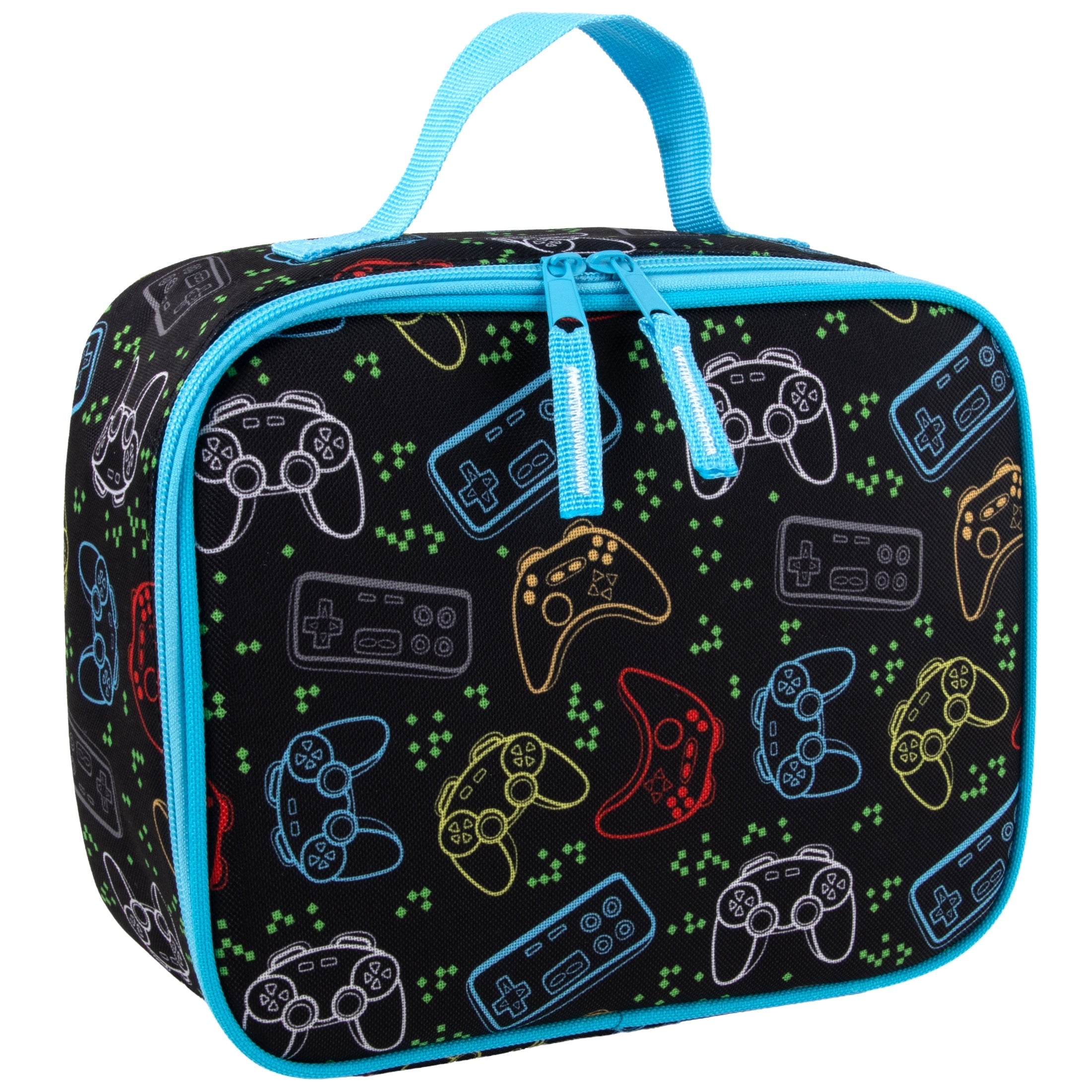 Lunch Bag Cooler Portable Insulated Gamer Pattern Black Blue Trim - Image 1