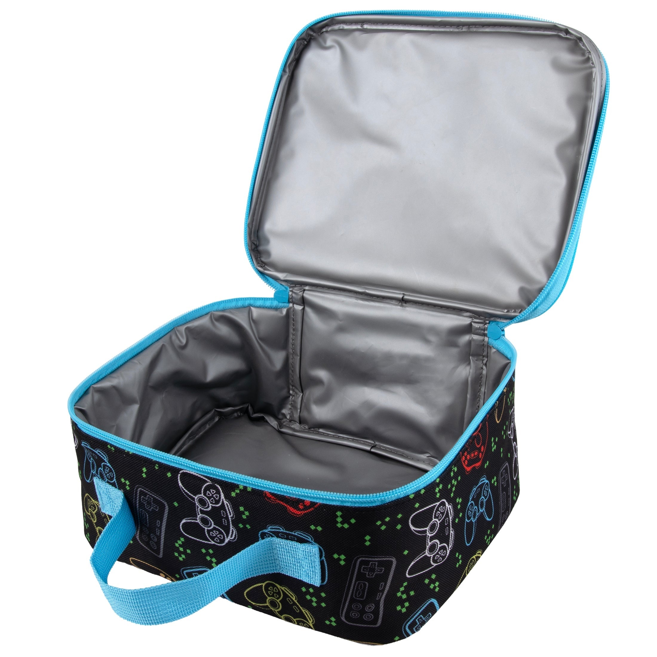 Lunch Bag Cooler Portable Insulated Gamer Pattern Black Blue Trim - Image 2