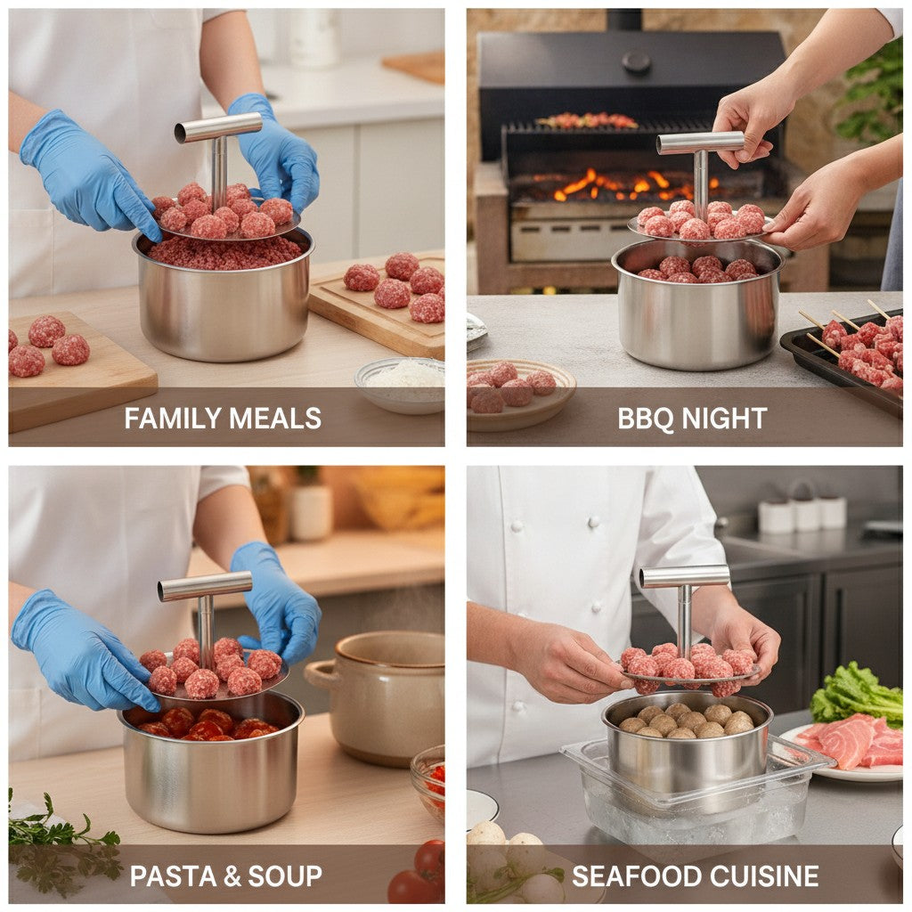 meatball maker press shown in multiple settings
