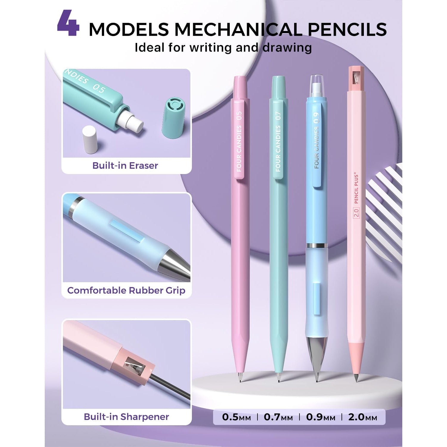 Mechanical Pencils with Lead Pencil Case Pencil with Sharpener Pastel - Image 3